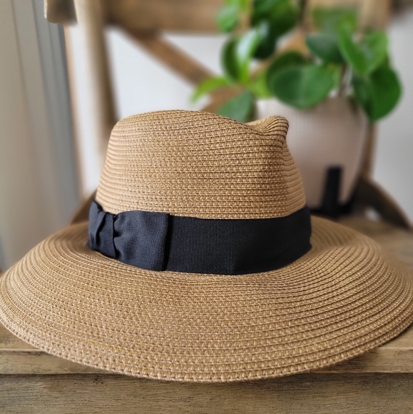 NWT Eric Javits Phoenix Fedora Hat Natural Black UPF 50+ Sun Protection - Picture 13 of 13